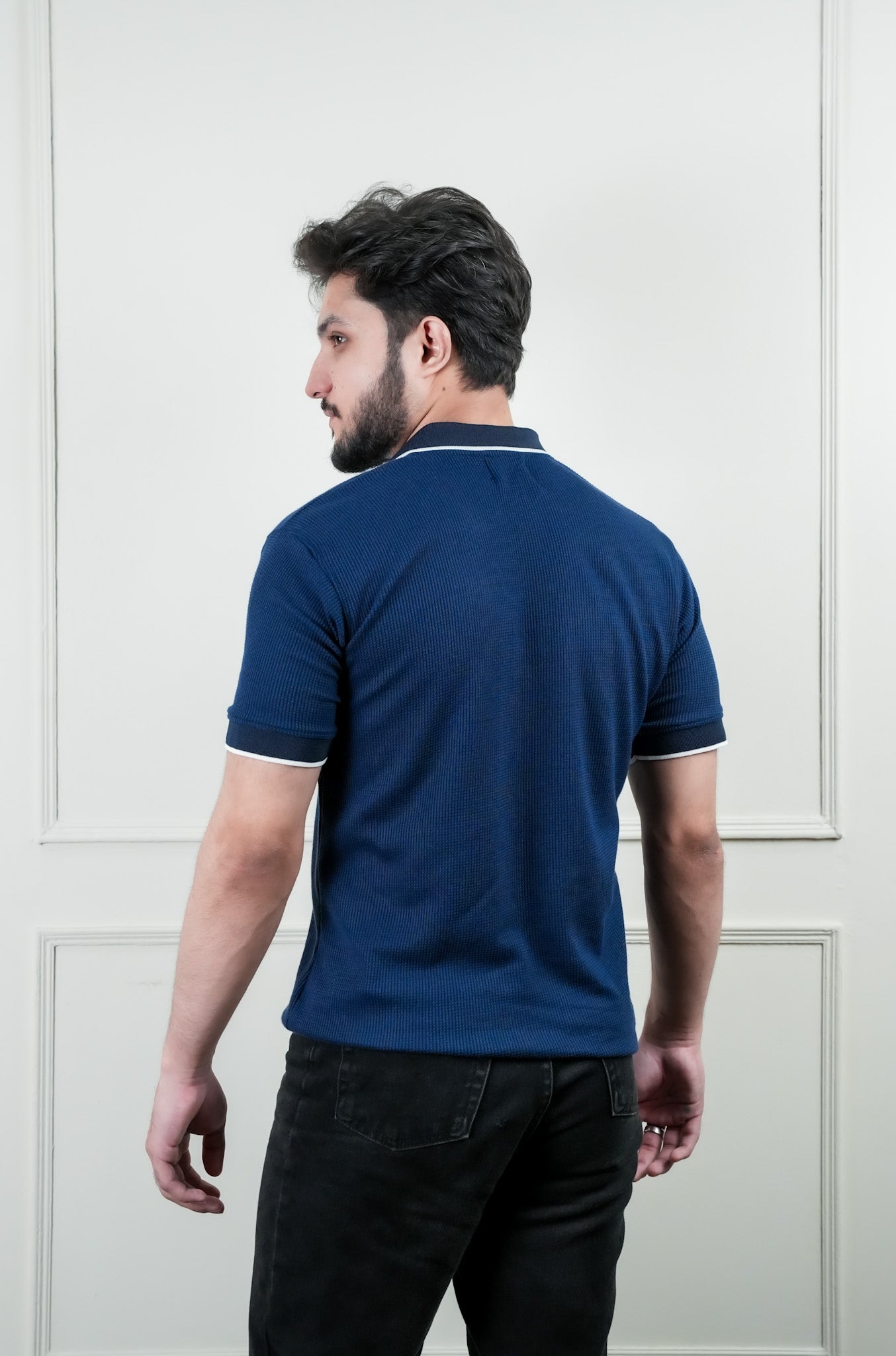 BLUE KNITTED POLO WITH WHITE RIBBING | PREMIUM OLD MONEY